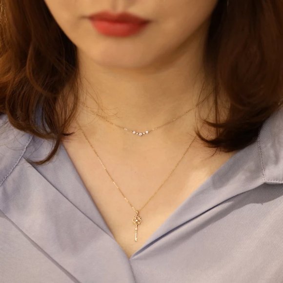 18k Gold Lab Diamond Key Necklace Italy Sterling Silver - Picture 7 of 13